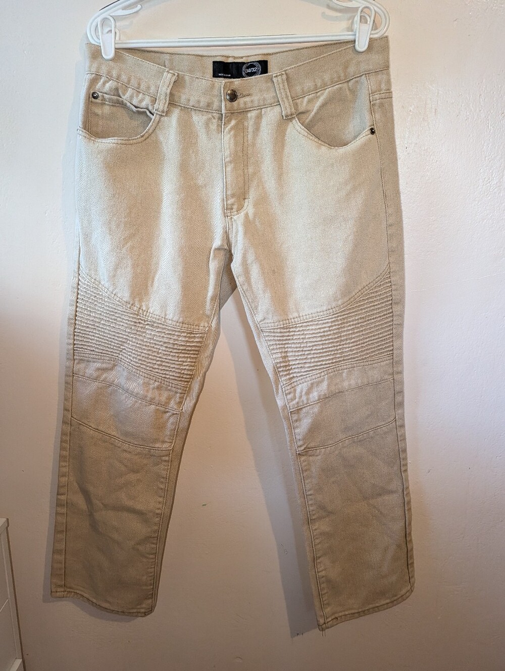 The Kooples Men's Moto Jeans in Light Tan Size 34x32